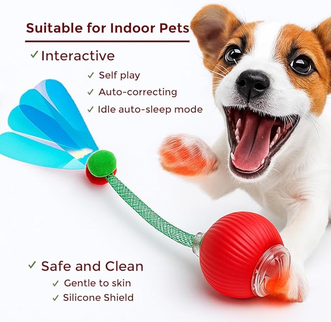 Cat Toys for Indoor Cats – Automatic Kitten Interactive Toy with Speedy Ball Tail as Pet Mental Stimulation - Kittens Small Dogs and Bored Adult Dog Balls to Keep Them Busy as Enrichment - Red