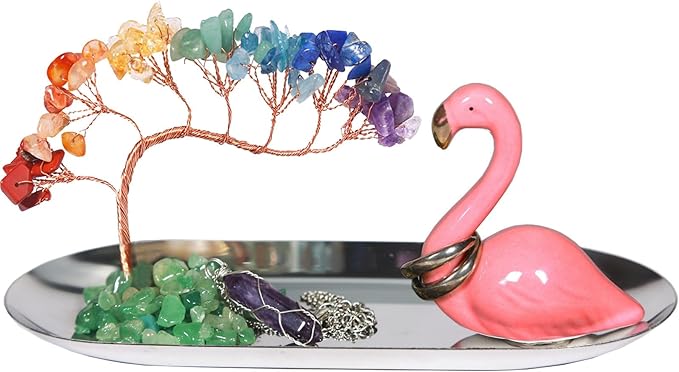 Carselage Flamingo Ring Holder for Jewelry, Blue Apatite Crystal Ring Dish Earring Organizer lion latch, Teen Girls Trendy Cute Stuff for Christmas Gift