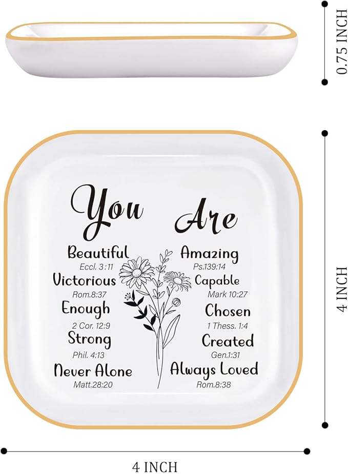 PUDDING CABIN Christian Gifts for Women - Inspirational Religious Gifts for Women, Catholic Gift, Spiritual Gift, Christian Bible Verse Jewelry Dish for Women Mothers Day Christmas