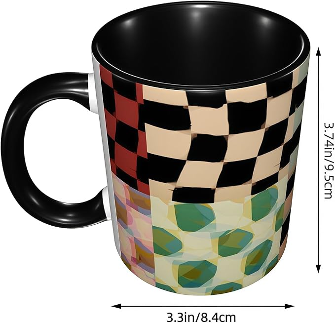 Checkered Coffee Mug Funny Ceramic Tea Cup Novelty Presents for Women Men Home and Office Birthday Microwave Dishwasher Safe 11oz