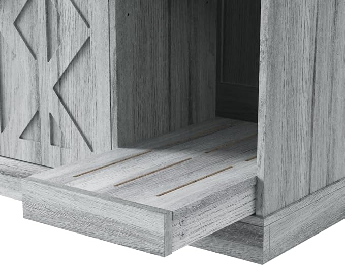 Modern Cat Litter Box Cabinet Furniture with Power Outlet for Automatic Cleaner, Hidden Enclosure Featuring Litter Catcher Trap Door, Adjustable Storage Shelves, Gray
