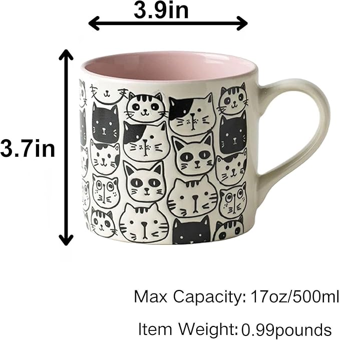 Cat Lovers Mug, Various Cute Kittens Pattern Mug, Cat Coffee Mug Funny Ceramic Tea Cup Novelty Gifts for Office and Home Women Girls Men, Dishwasher Microwave Safe (Pink, 17oz)