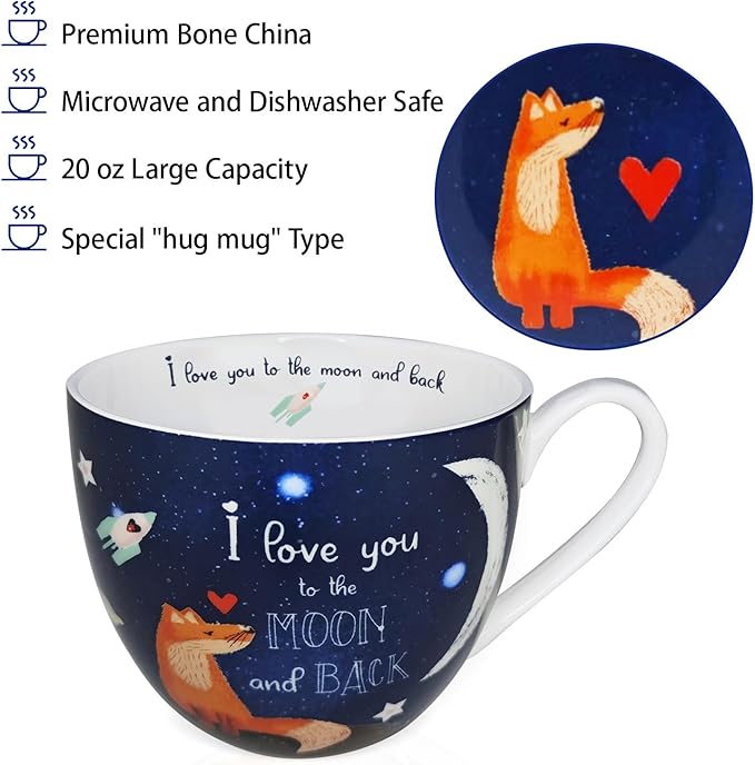 I Love You Coffee Mug, Premium 20 oz Bone China Coffee Tea Hug Mug, Perfect Christmas, Birthday, and Valentine's Day Gift for Lovers and Family Members, Designed in England by Harvest Green Studio