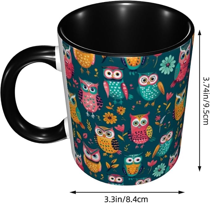 Owl Coffee Mug Funny Ceramic Tea Cup Novelty Presents for Women Men Home and Office Birthday Microwave Dishwasher Safe 11oz