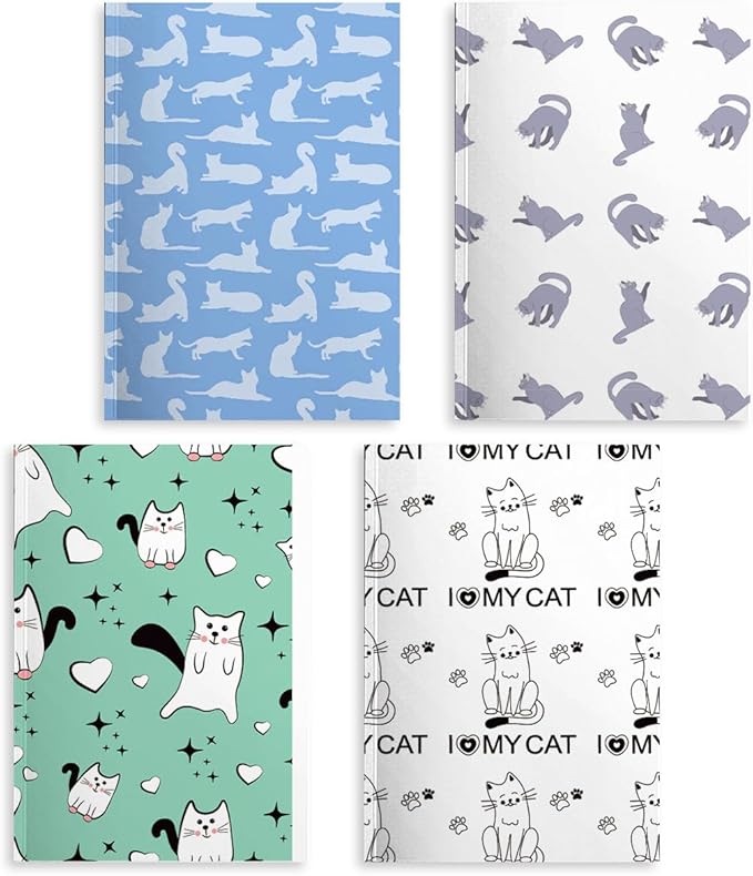Cat Notebooks for Work, 4 Pcs A5(8.26x5.7inch) College Ruled Notebook Journal for Women, Cute Notepads Lined Journals for Writing, Cute Diary Stationary Cat Lover Gifts 12