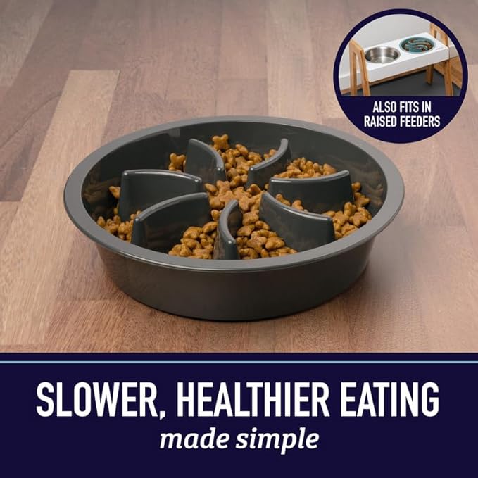 Leash Boss Slow Feeder Dog Bowl (2 Cup) - Puzzle Dog Food Bowl with Feeder Holes, Fits Elevated Pet Feeders, Slow Eating for Large, Medium & Small Sized Breeds - Blue