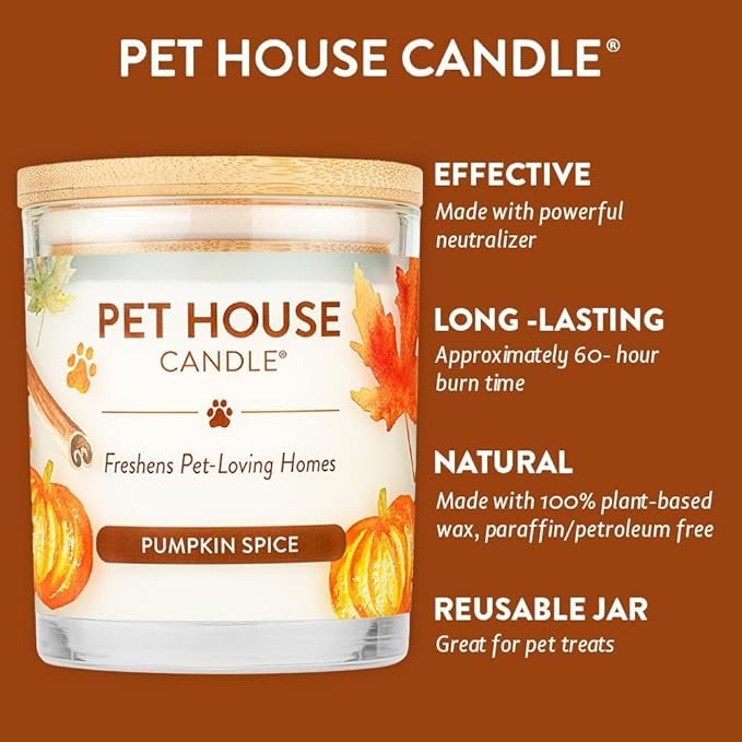 One Fur All Pet House Soy Candles, Clean Burning, Plant-Based Scented Candles for Pet Odor, Pumpkin Spice, 4 Pack