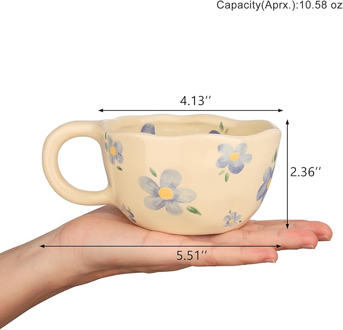 VanEnjoy Ceramic Cup, Cute Coffee Mug, Strawberry Mug, Aesthetic Coffee Mug, Retro Flower Mug, Ceramic Tea, 10oz/300ml for Tea Coffee, Milk and Oatmeal