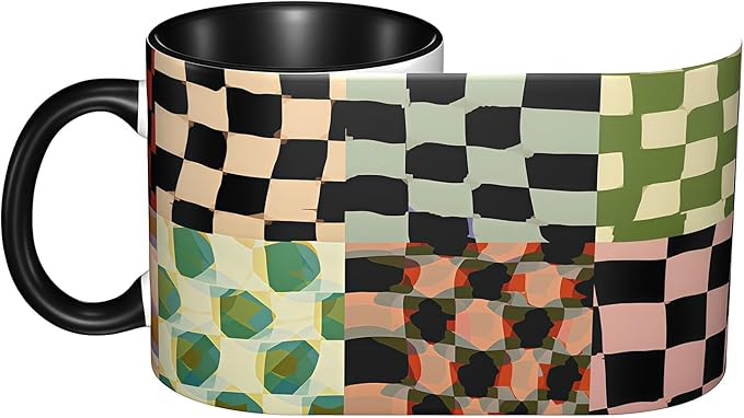 Checkered Coffee Mug Funny Ceramic Tea Cup Novelty Presents for Women Men Home and Office Birthday Microwave Dishwasher Safe 11oz