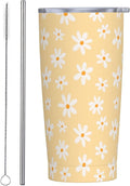 Daisy Tumbler 20oz Floral Stainless Steel Insulated Tumblers with Lid and Straw Yellow Travel Coffee Mug Tea Wine Cups Water Bottle Daisy Gifts for Women