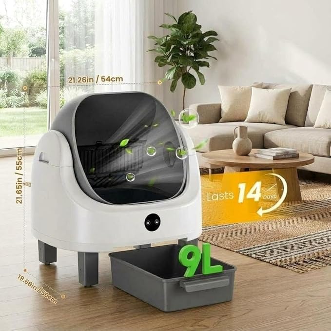 Self Cleaning Litter Box, Automatic Litter Box for Multiple Cats, Open-Top Robot with APP Control & Real-Time Monitor, Odor Control for Multiple Cats, 96l Capacity, Infrared Safety Sensor