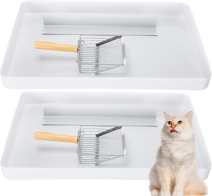 Maxdot 2 Pcs Reusable Cat Litter Tray Large Low Entry Open Litters Box Compatible with Pet Self-Cleaning Litter Box with 2 Metal Cats Shovel for Indoor Pets Easy to Clean, 22.4 x 14.8 x 2.2