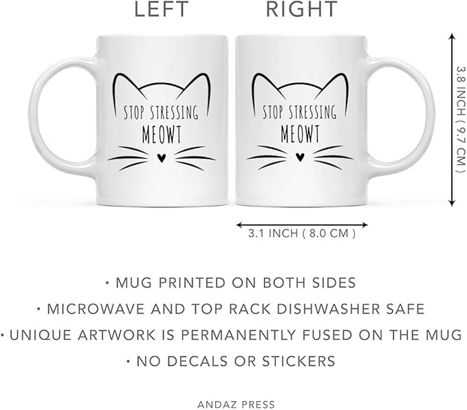 Andaz Press Funny Cat Lover 11oz. Ceramic Coffee Tea Mug, Stop Stressing Me Meowt, 1-Pack, for Cat Mom, Birthday Christmas Ideas, Includes Box