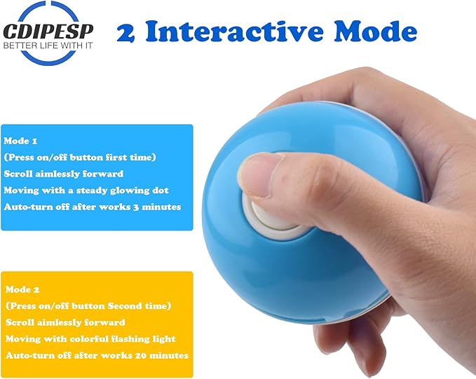 Automatic Active Rolling Ball for Cats, Self Moving Interactive Dog Toys for Boredom, Wicked Ball for Small Dogs/Cats with LED Lights, USB Rechargeable(Blue)