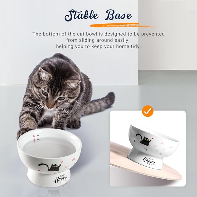 Porcelain Raised cat Bowl, 15-Ounce Raised Porcelain pet Bowl - Protects Your pet's Spine, Large-Capacity Non-Overflowing pet Bowl with Anti-Slip Strap, Dishwasher Safe (Pink)