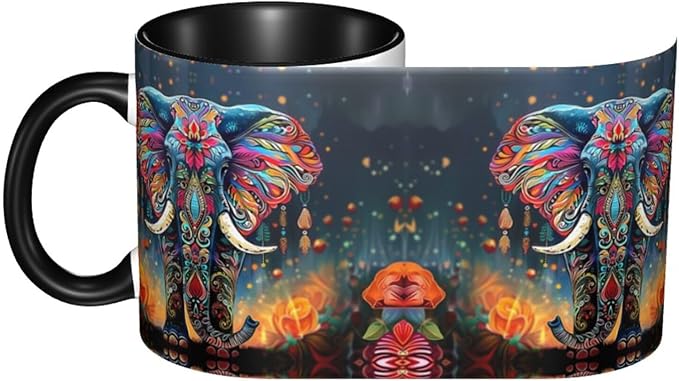 Elephant Coffee Mug Funny Ceramic Tea Cup Novelty Presents for Women Men Home and Office Birthday Microwave Dishwasher Safe 11oz