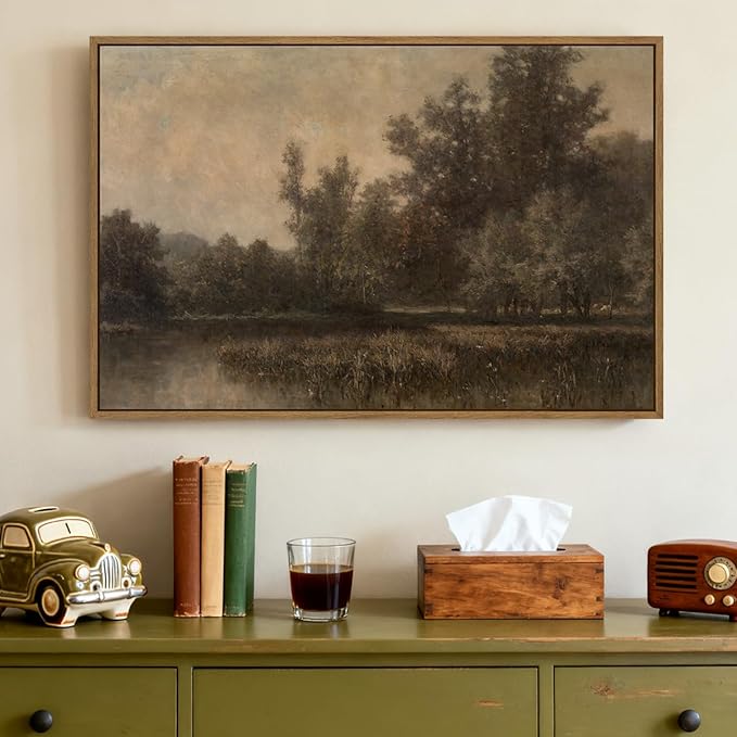 Vintage Landscape Art Prints Forest Lake Scenery Wall Art Moody Swamp Pictures Wall Decor Nature Wilderness Illustrations Fine Art Decor Framed for Living Room Bedroom Farmhouse Office - 16x24 Inch