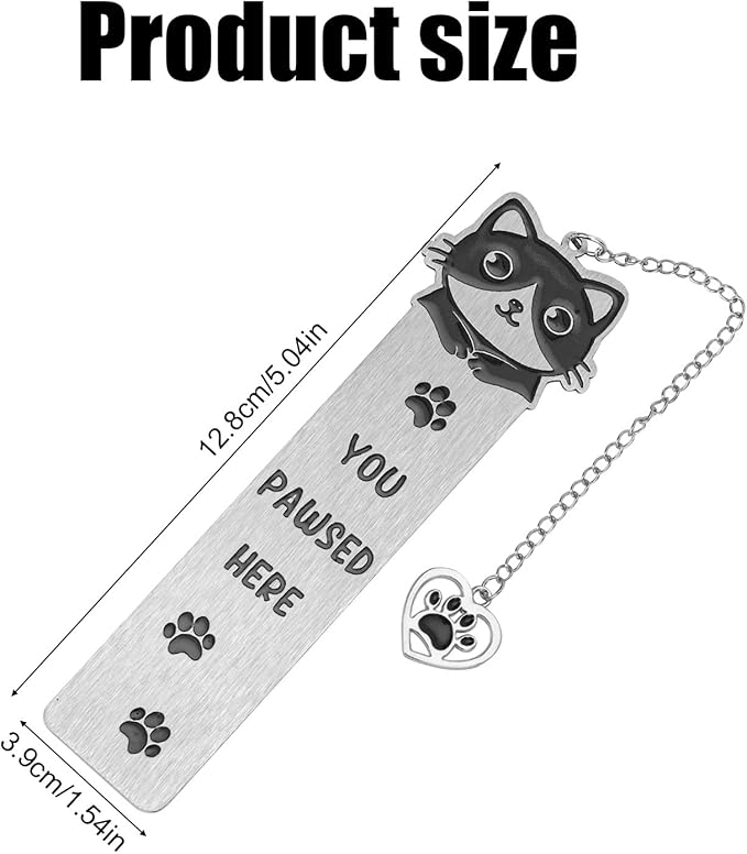 Cute Cat Bookmark, Zinc Alloy Kitten Paw Print Bookmarks Reading Gifts for Cat Lovers Funny Black Kitten Book Marks Animal Bookmark Gifts Book Accessories for Reading (Style C)