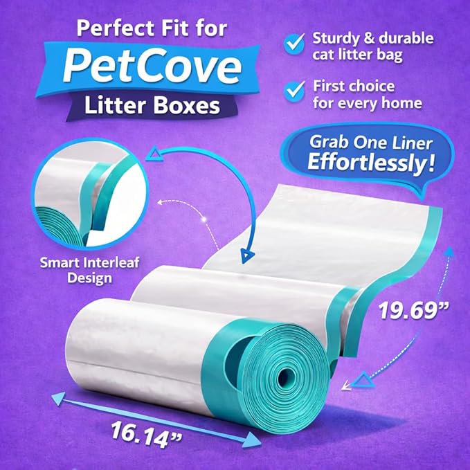 Cat Litter Liners Compatible with Petcove Litter Boxes – 150 Count, Heavy Duty, Leak-Proof
