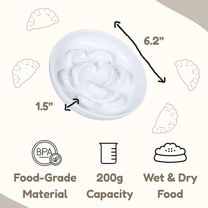 Unbreakable Slow Feeder Bowl - Melamine Puzzle Cat Bowl for Healthy Eating - Cat Feeder for Wet & Dry Food- Dishwasher Safe & Non Slip Design - 6.3''W x 1.2''H - 7 oz - White