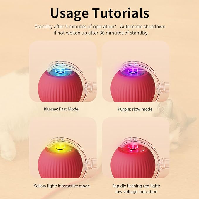 Interactive Cat Toys for Indoor Cats - 2025 Upgraded Kitten Toys for Bored Adult Cats, Smart Self-Rolling Interactive Dog Ball, Automatic Moving Peppy Pet Ball (Red)