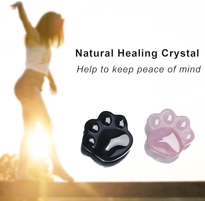 Black Obsidian Cat Crystals Healing Stones, Natural Worry Stone for Anxiety Stress Relief, Crystal Gifts for Cat Lover Women Men, Small Gift for Meditation Energy Balance Crystal Decor