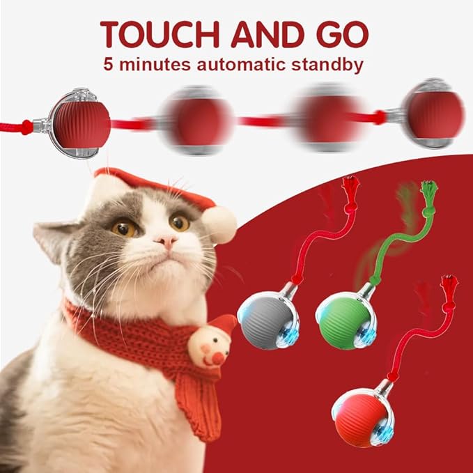 Interactive Cat Toy, 2025 New Cat Toy for Indoor Cats, Intelligent Rolling Ball Toys, Kitten Toys for Bored Indoor Cats/Dogs (Red)