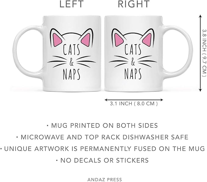 Andaz Press Funny Cat Lover 11oz. Ceramic Coffee Tea Mug, Cats & Naps, 1-Pack, for Cat Mom, Birthday Christmas Ideas, Includes Box