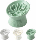TRUVIC Ceramic Slow Feeder Cat Bowl, 15° Tilted Elevated Cat Slow Eating Bowl for Neck Protection, Anti Vomiting Dog Slow Feeder, Whisker Friendly & No Black Chin for Cats and Small Dogs, Green