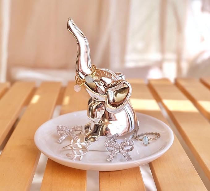 PUDDING CABIN Elephant Ring Holder - Womens Birthday Gift - Good Luck Elephant Gift for Women, Girls, Bedroom or Vanity Décor, Chrismtas Mothers Day Valentines Wedding Gifts Ideas