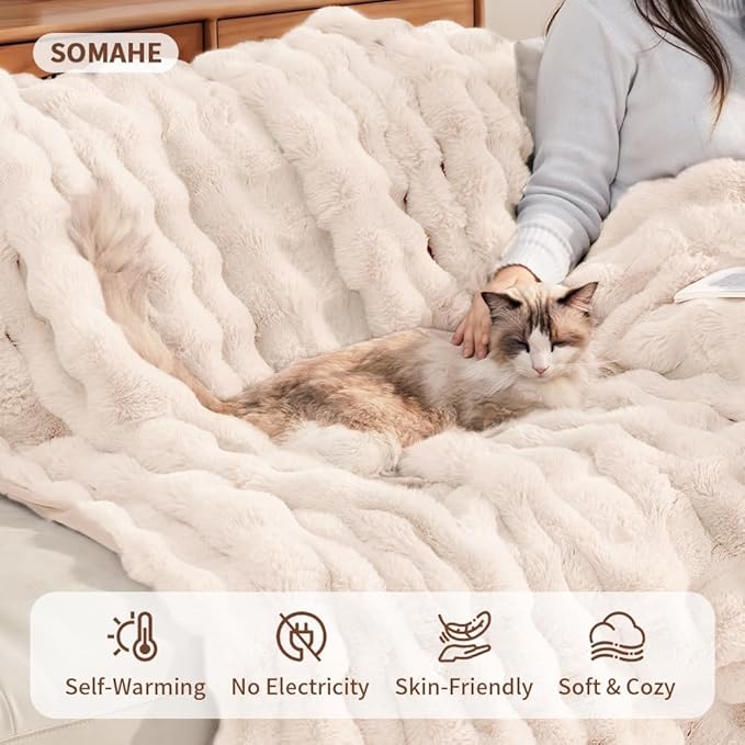 SOMAHE Self-Warming Cat Blanket, Dual-Side Plush Sherpa Throw with Anti-Static, Snuggle Mat for Kittens & Cats, Cozy Bed Topper for Windowsills & Couches, Machine Washable & Dryable, 21x18 Inch White