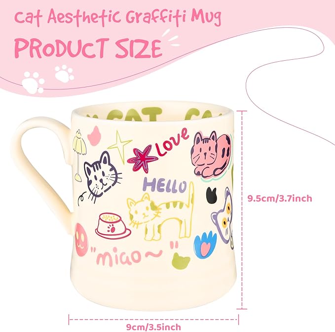Cat Mug, Cute Coffee Mug, Funny Aesthetic Ceramic Cup for Cappuccino Espresso Tea Milk Juice, Cat Lovers Gifts for Christmas Holiday Party, Dishwasher Safe