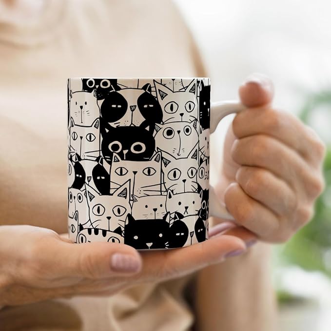 Cats Lover Gifts, Funny Black Cats Mug, Everything Is Fine Cat Mug, Birthday Christmas Gift for Kitty Mom, Crazy Cat Halloween Gifts, 11 Oz Coffee Cup