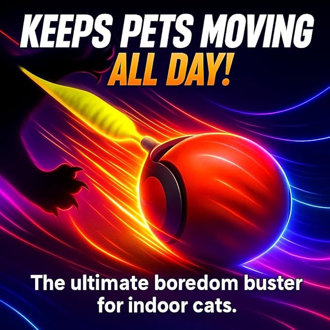 Pawvion Interactive Cat Toy Ball - Automatic Interactive Cat Toys for Indoor Cats with 2 Tails, 2 Speeds Rechargeable Cat Enrichment Toys for Small/Medium/Large Cats to Keep Them Busy (Blue)
