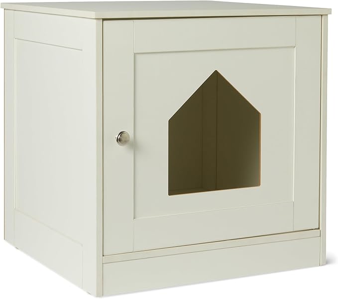 Amazon Basics Cat Litter Box Enclosure, Furniture-Style Cabinet with Drawer and Shelves, Hidden Cat Litter Box, White