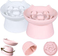 2 Pack Unbreakable Raised Slow Feeder Bowl for Cats and Small Dogs, Elevated Cat Bowls, Detachable Slow Feede Bowl, Heavy Weighted, Non-Slip Feeder, Dry & Wet Food (Pink + White, 6.2'')