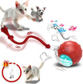 Interactive Cat Toys for Indoor Cats, 360° Smart Automatic Rolling Pet Ball, Rollie Pet Cat Toy, Electric Rolling Ball Dog Toy, Moving Cat Ball with Mesh Tail, Interactive Dog Toys for Small Dogs-Red