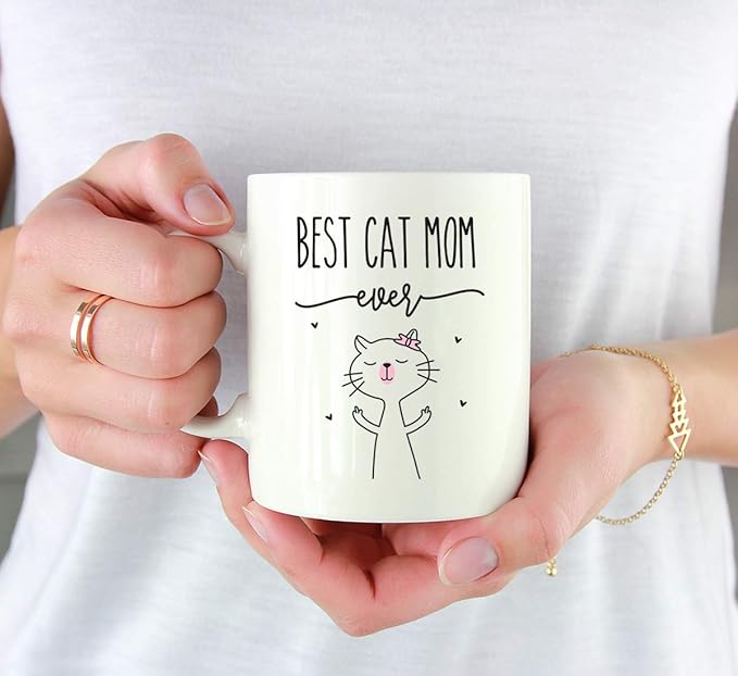 Andaz Press Mother's Day 11oz. Ceramic Coffee Tea Mug Gift for Mom, Best Cat Mom Ever, FU Cat Graphic, 1-Pack, Birthday Christmas Gift Ideas