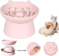 Unbreakable Raised Slow Feeder Bowl for Cats and Small Dogs, Elevated Cat Bowls, Detachable Slow Feede Bowl, Heavy Weighted, Non-Slip Feeder, Dry & Wet Food, Whisker Friendly (Pink; 6.2'')