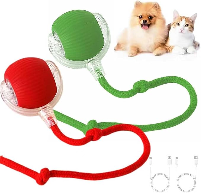 2 Pack Interactive Cat Toy Balls for Indoor, Interactive Puppy Toys Ball with Tail, Automatic Activate Cat Toys with 360° Fast Smart Movement, USB Rechargeability and Durable Enrichment Toy
