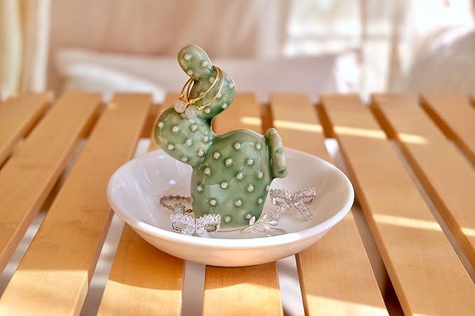 PUDDING CABIN Cactus Gifts for Women Cactus Ring Holder Dish Birthday Gifts for Women Girls Friends, Cactus Decor for Bathroom Nighstand, Wedding Valentine's Day Xmas Gifts Mothers Day Gifs