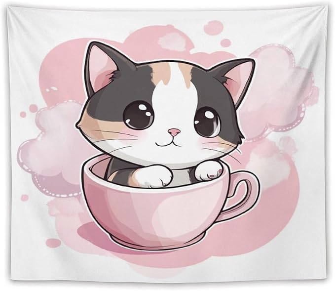 MaSiledy Wall Tapestries Kawaii Cat Tapestry Cute Cat Kitten Bedroom Tapestries Wall Art for Home Decor 50"x60" Wall Hanging for Home Decor Bedroom Living Room Dorm Decor