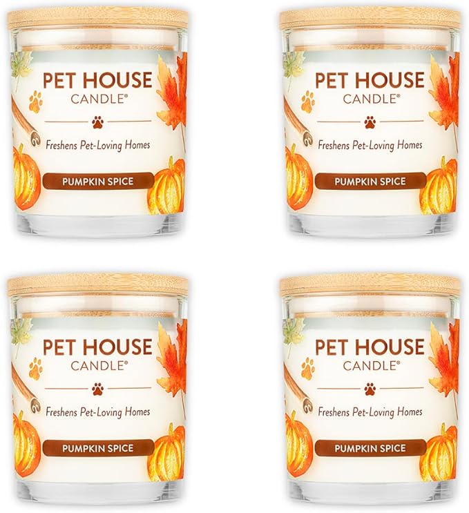 One Fur All Pet House Soy Candles, Clean Burning, Plant-Based Scented Candles for Pet Odor, Pumpkin Spice, 4 Pack