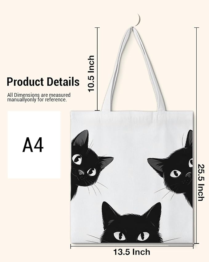 Cute Cat Canvas Tote Bag for Women Funny Cat Bag for Shopping Work Travel Lover Totes Gifts