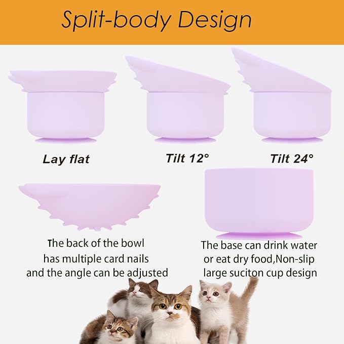 Elevated Cat Bowl, Silicone Kitten Bowls for Food and Water, Wide Shallow Cat Food Dish, Whisker Fatigue, Lead & Cadmium Free, Great Height for Small Pet (LightGrey)