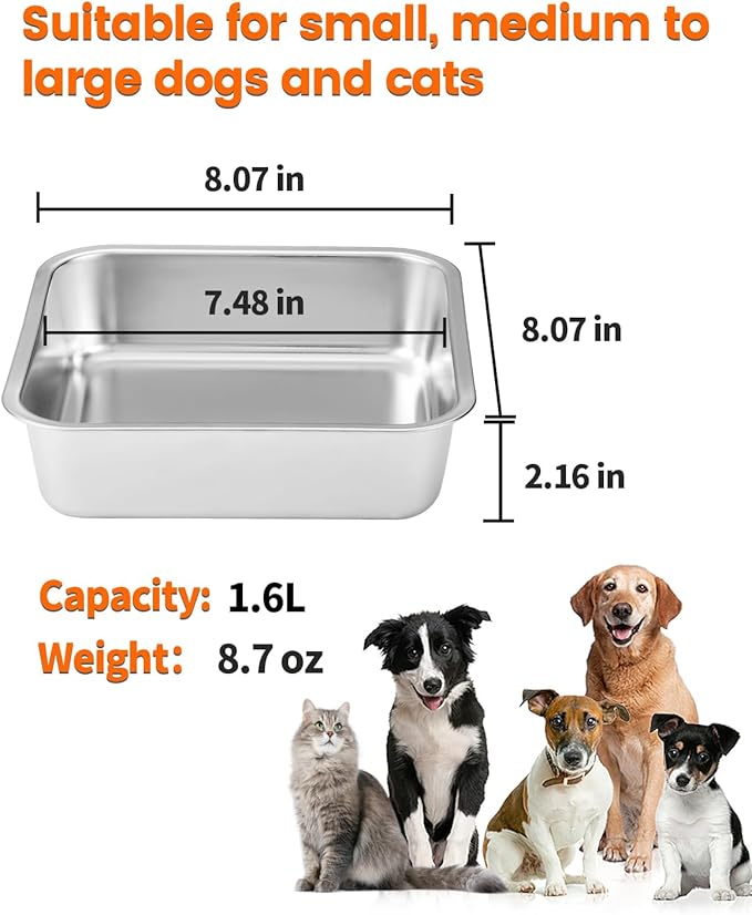 Stainless Steel Dog Bowls, [2 Pack] Water and Food Bowl Set, 1.6L Pet Metal Dishes for Small Medium Large Dogs