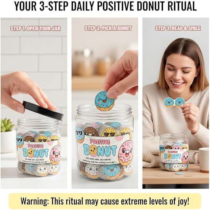 DEARMINE Positive Donut Jar with 60 Affirmation Cards, Emotional Support Donut Gift, Gifts for Teenage Girls, Friendship Gifts for Women