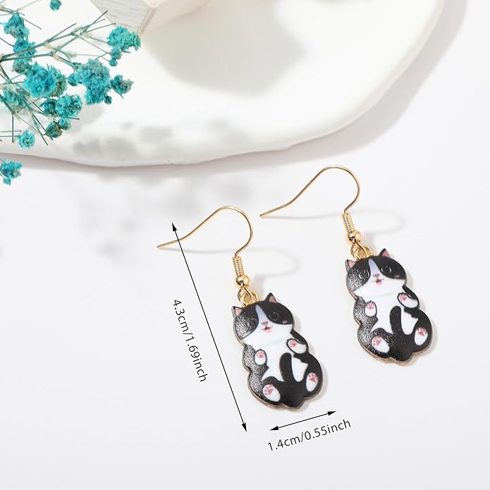 Mabor 6 Pairs Cute Cat Earrings for Women Colored Kitty Cat Earrings Alloy Drop Dangle Fun Anime Animal Earrings Aesthetic Funny Cartoon Earings Jewelry Gifts for Cat Lovers