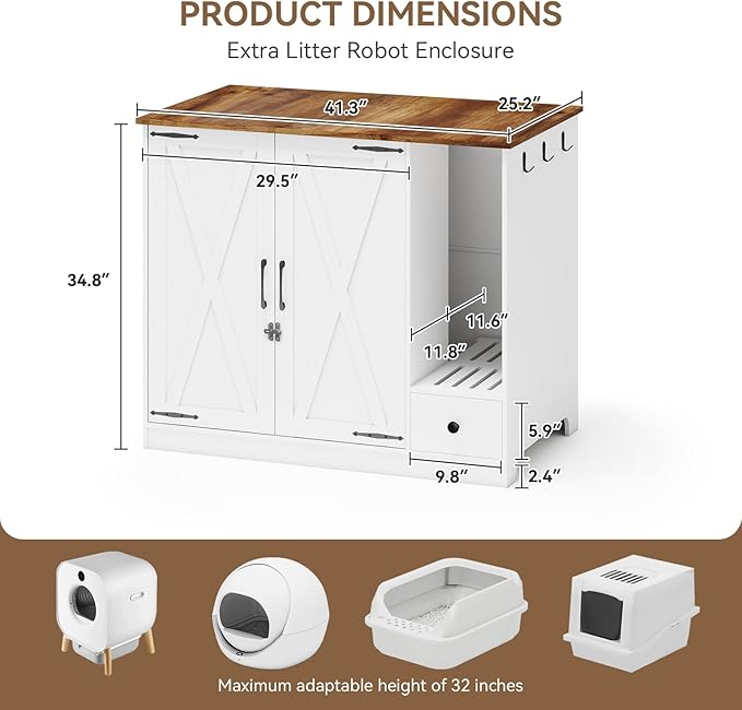 YUSING Large/Tall Cat Litter Enclosure, Litter Box Furniture Hidden, Cat Litter Box Enclosure Cabinet Large with Double Doors and Pull-Out Drawer for Self-Cleaning Litter Boxes