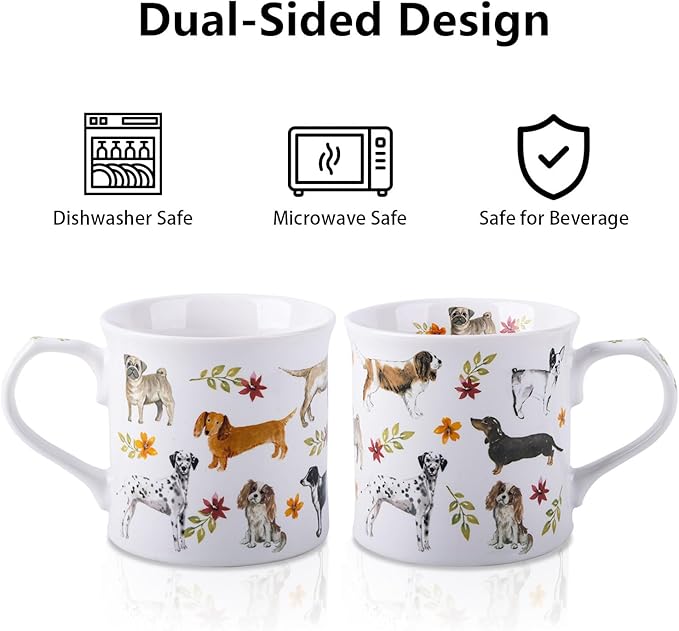 Cute Dog Coffee Mug, 12 oz Premium New Bone China Tankard Coffee Tea Mug, Holiday and Birthday Gift for Women, Dog Lovers, Dog Moms and Best Friends, Designed in England by Harvest Green Studio